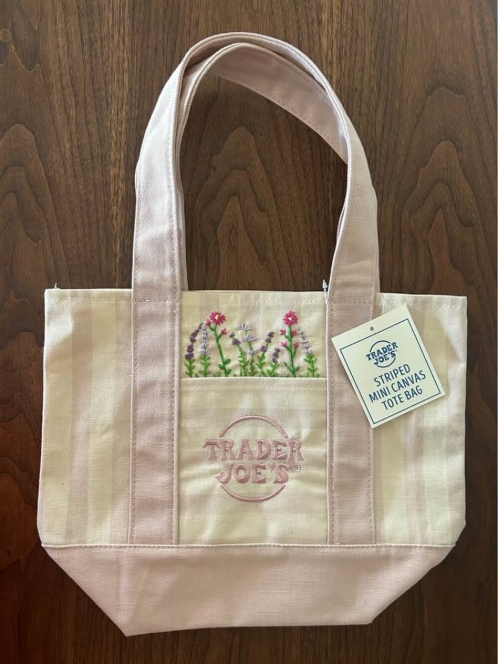 Hand Embroidered Trader Joe's Striped Mini Tote